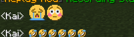 Minecraft chat showing Simple Emojis rendering crying, smiling, and laughing emoji reactions.